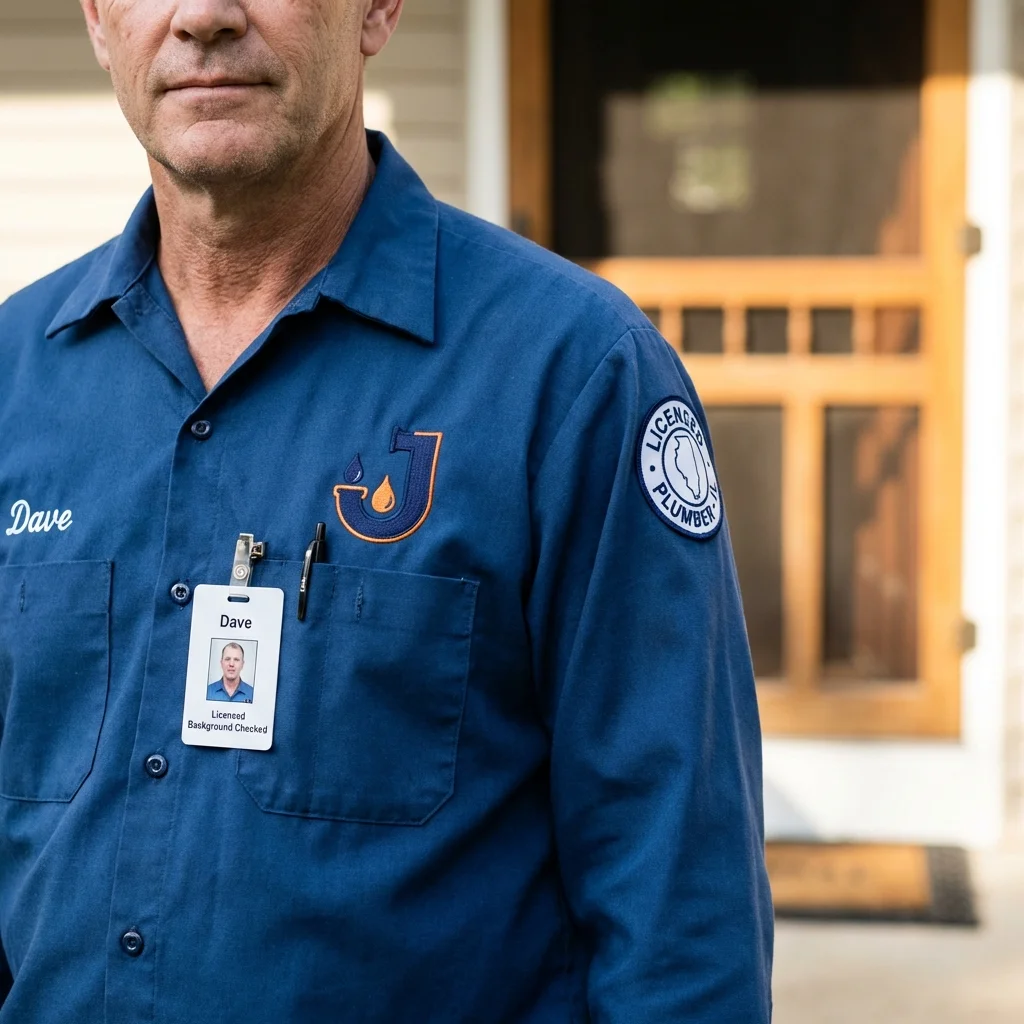 Licensed plumber showing ID badge in Monrovia, CA