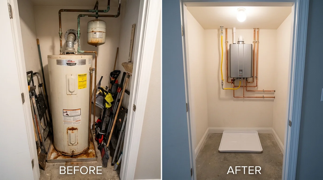 Tank water heater versus wall-mounted tankless unit comparison for Monrovia, CA homeowners