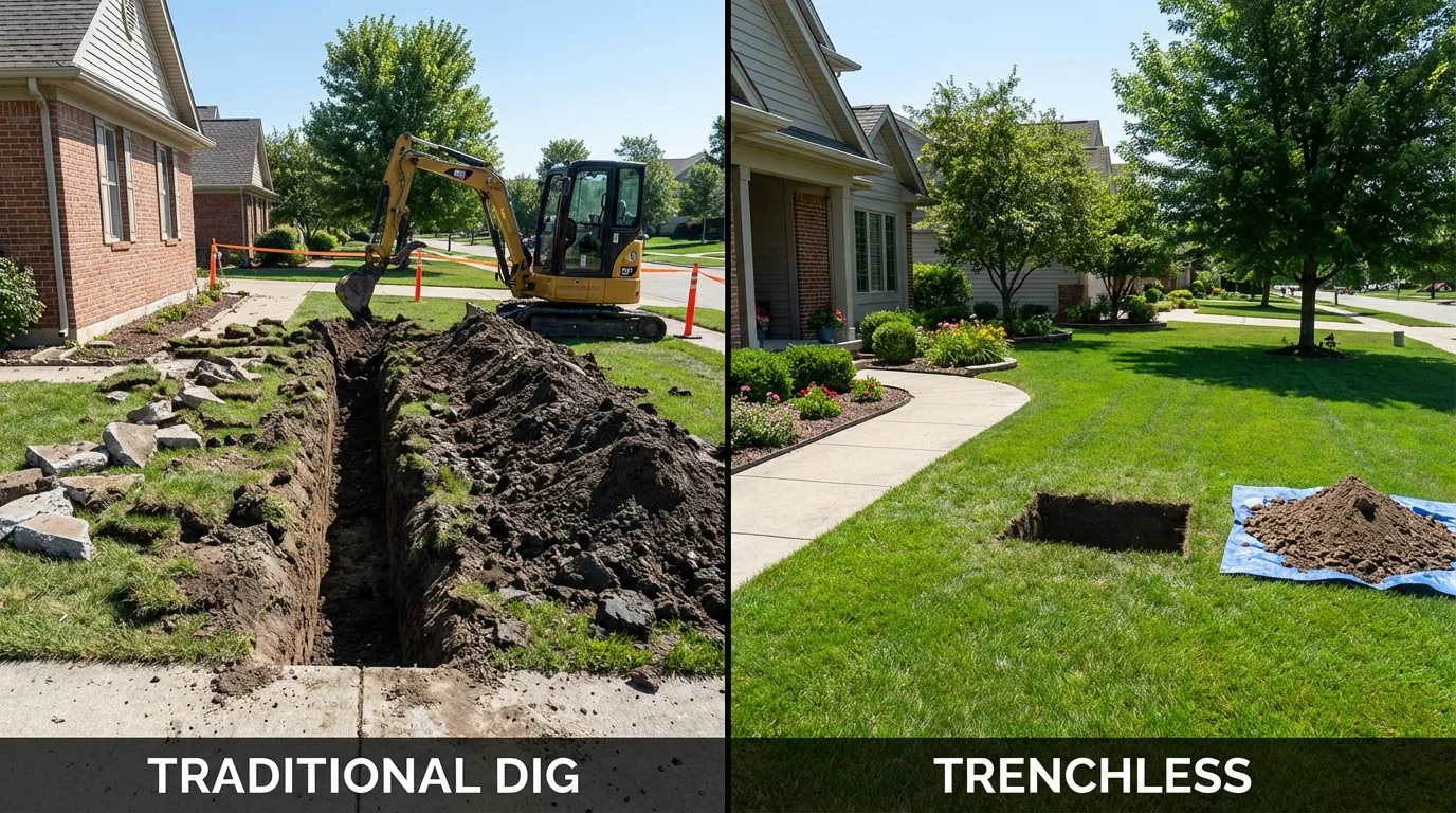 Trenchless sewer repair with minimal yard damage versus traditional excavation in Monrovia, CA